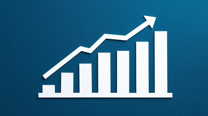 White bar graph showing an upward trend on a deep blue background.