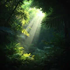 Fototapeta premium Sun rays through jungle canopy