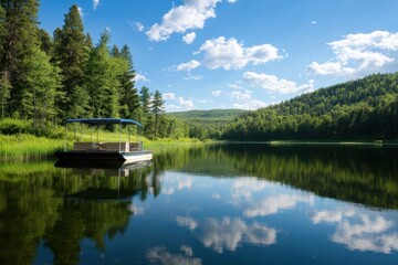 Fototapeta premium Pontoon boat on calm lake
