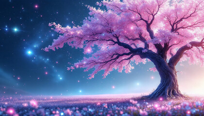 An enormous tree growing in the middle of a crater on the moon, leaves glowing with bioluminescence, surreal life in space