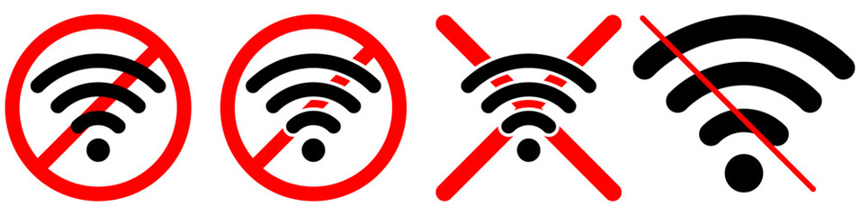 No WiFi sign icon vector for disconnected areas, network failure, and offline status visuals. Ideal for warnings, system error notices, and device settings UI designs.