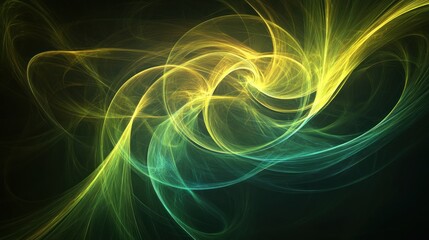 Obraz premium Abstract Green and Yellow Swirls: A Digital Art Masterpiece