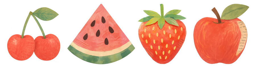 Obraz premium PNG Colorful fruits illustration art, element set on transparent background