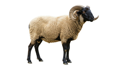 A majestic Cameroon sheep, captured in a full-length standing pose, isolated on a clean white background. Ideal for livestock and farm themes.