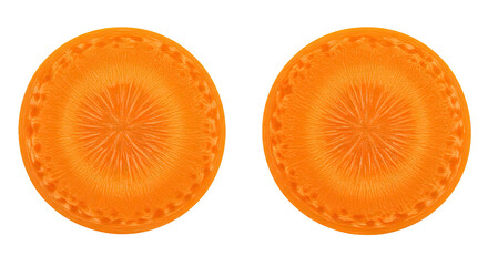 High-quality, perfectly retouched carrot slices in a top-down view. Ideal for healthy food,...