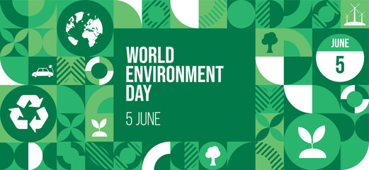 World Environment Day pattern Design. 5th June World Environment Day vector design with globe. Green abstract geometry. Earth day. Sustainability, Ecology, Eco friendly concept. Vector illustration.