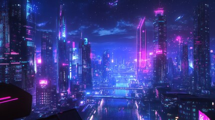 Futuristic Metropolis: Neon-Illuminated Cityscape in the Twilight of Tomorrow