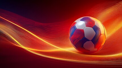 Naklejka premium Soccer ball displayed against a backdrop of dynamic lines.