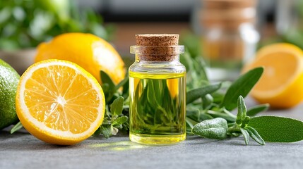 Lemon Essential Oil with Fresh Herbs