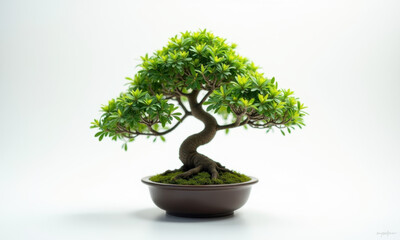 Lush Green Bonsai Tree in Brown Pot - Minimalism