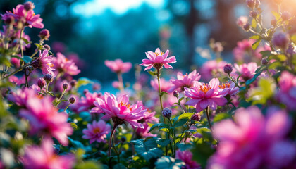 A futuristic garden with bioluminescent plants growing upside-down from the sky, a person meditating at the center, neon and nature fusion
