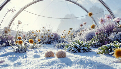 A futuristic garden with bioluminescent plants growing upside-down from the sky, a person meditating at the center, neon and nature fusion