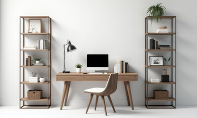 Fototapeta premium Modern Home Office Desk Setup, Minimalist Workspace - Minimalism