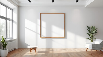 Blank picture frame mock up in modern interior, 3d render