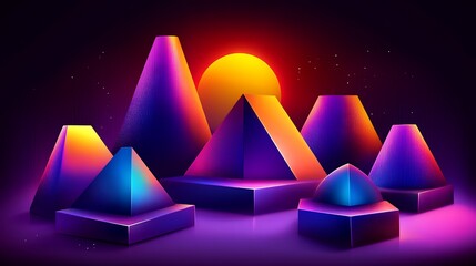 Neon Geometric Sunset Landscape.
