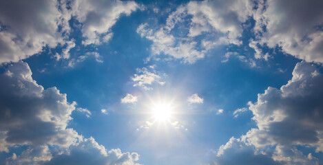 sparkle sun on blue cloudy sky background