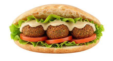 Authentic vegetarian falafel pita sandwich, packed with fresh vegetables and rich tahini. A delicious and healthy Middle Eastern meal option.