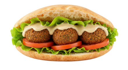 Authentic vegetarian falafel pita sandwich, packed with fresh vegetables and rich tahini. A delicious and healthy Middle Eastern meal option.
