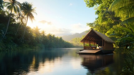 Fototapeta premium Houseboat on calm tropical water
