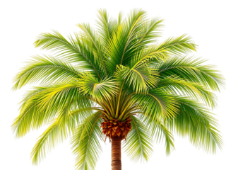Lush green palm tree isolated on transparent background