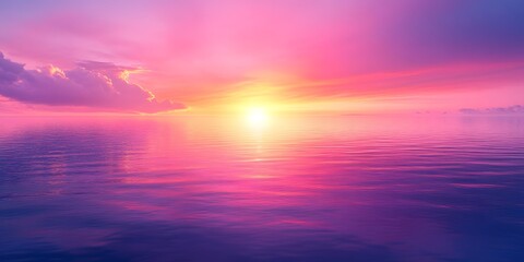 Fototapeta premium Vibrant Sunset Over Calm Ocean: A Serene Pink and Purple Sky