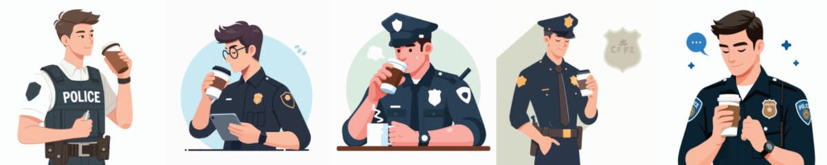 police character vector drinking coffee