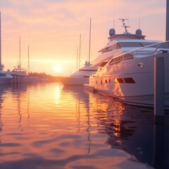 Boats docked at sunset