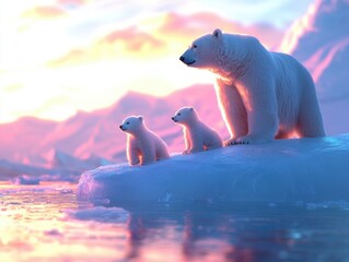 Polar bear family on iceberg