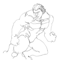 contour drawing for graphic design, pencil sketches of muscular male figures in dynamic action poses, draw from imagination,