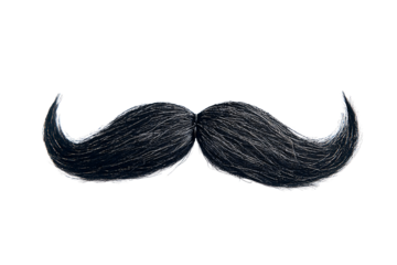 Black handlebar mustache hair accessory, isolated for use in styling or design work.