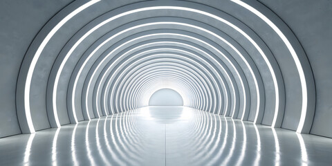 Fototapeta premium White 3D futuristic room with abstract lighting and technology tunnel
