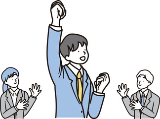 笑顔で喜んでいる男子高校生のシンプルな上半身のイラスト素材