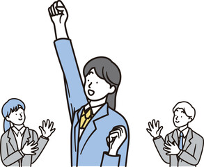 合格して喜ぶ女子高校生のシンプルなイラスト素材