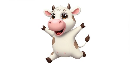 Naklejka premium Joyful Jumping Calf: A 3D Rendered Cartoon Cow