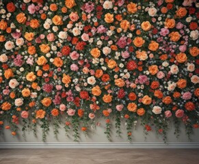 Vintage floral wall, lush artificial blooms  Perfect photo backdrop ,  detail,  lush flowers