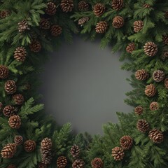 Dense evergreen boughs and textured pine cones create a rich Christmas frame , decoration, frame, holiday border