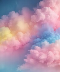 Fototapeta premium Fuzzy pink, blue, and yellow ombre Abstract, pastel, cloud-like, textured backdrop , dreamy, ombre