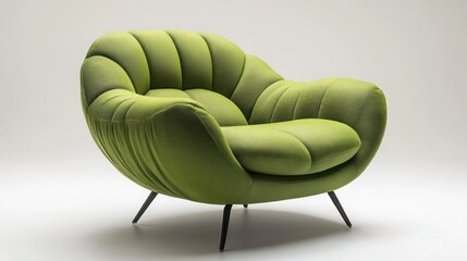 Fototapeta premium Elevated Studio Shot of a Quilted Chartreuse Armchair with Tapered Legs