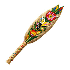A Woven Straw Arrow with Ukrainian Pysanka Designs Isolated on Transparent Background