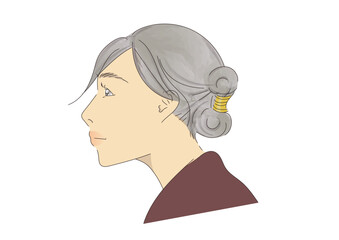 髪をまとめてシニヨンにした、美しい女性の横顔