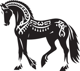 Black and White Berber Horse Vector Illustration – High-Quality Line Art Design