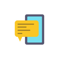 App Communication: A stylized smartphone with speech bubble, messaging, and connection