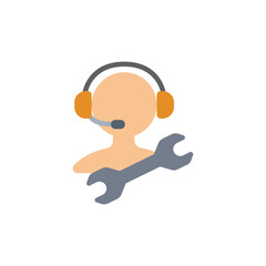 Assistance with equipment cartoon illustration with a headset and spanner