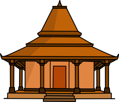 Jawa or javanese traditional house vector illustration design template elements, ancient architecture of indonesia, rumah adat joglo