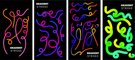 Colorful abstract design featuring gradient strokes on a black background showcasing vibrant curves and lines