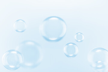 Beautiful Clear Soap Bubbles Floating in The Air. Celebration Festive Backdrop. Freshness Soap Suds Bubbles Water. Abstract Colorful Blurred Background.	