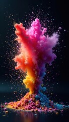 Pastel powder explosion, vibrant colors against black , happy, dust