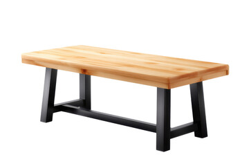 Fototapeta premium Minimalist rectangular wooden table with a sturdy black metal frame showcasing a natural wood grain and simple functional design