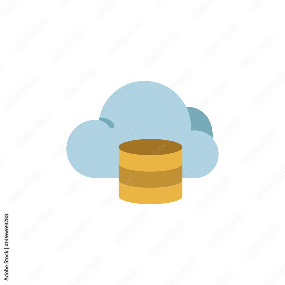 Poster cloud-based data storage conceptualized with a database icon and airy cloud form