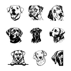 Dog Face Head Black and White Vector set 1
